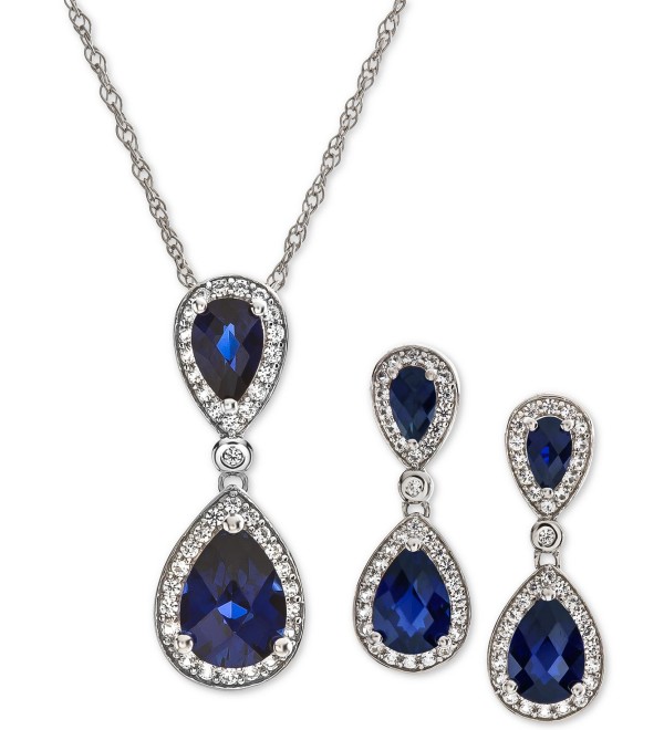 Sapphire (4 ct.) & White Sapphire (2-1/6 ct.) Pendant Necklace & Drop Earrings