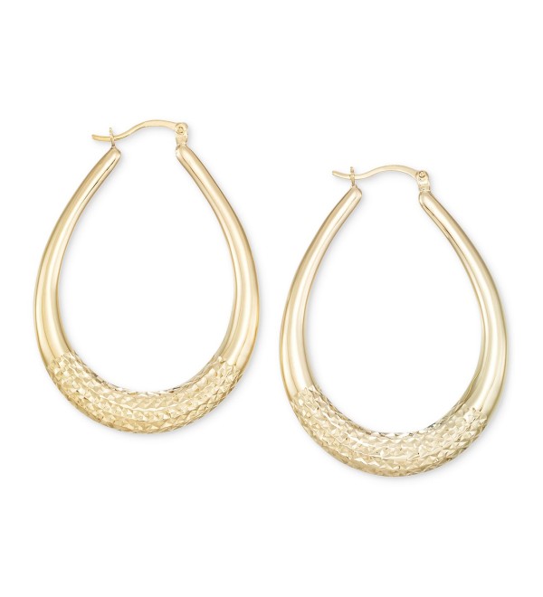 Large Patterned Teardrop Shape Hoop Earrings in 14k Gold Vermeil