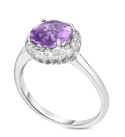 Кольцо-пасьянс Birthstone Round Cubic Zirconia Halo из серебряной пластины