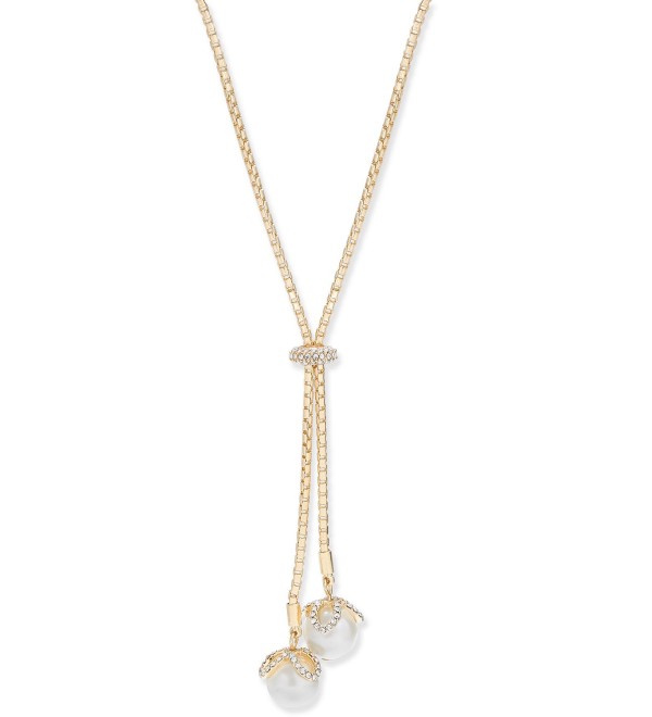 Crystal & Imitation Pearl Lariat Necklace, 36