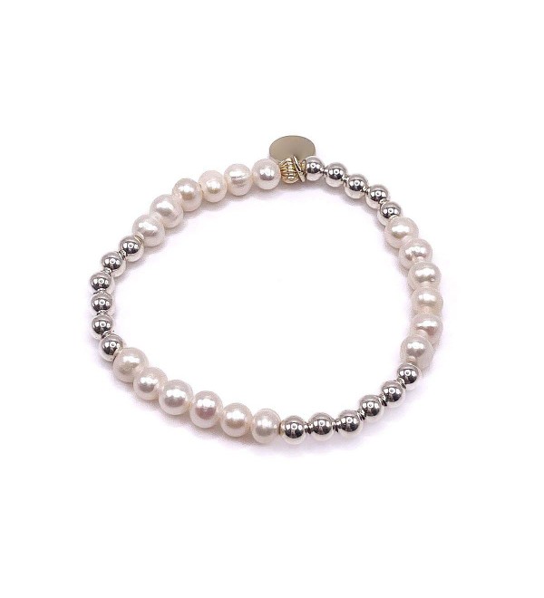 5mm Silver Ball and Freshwater Pearl Stretch Bracelet