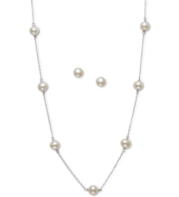 2-Pc. Set White Cultured Freshwater Pearl (6mm) Collar Necklace & Matching Stud Earrings