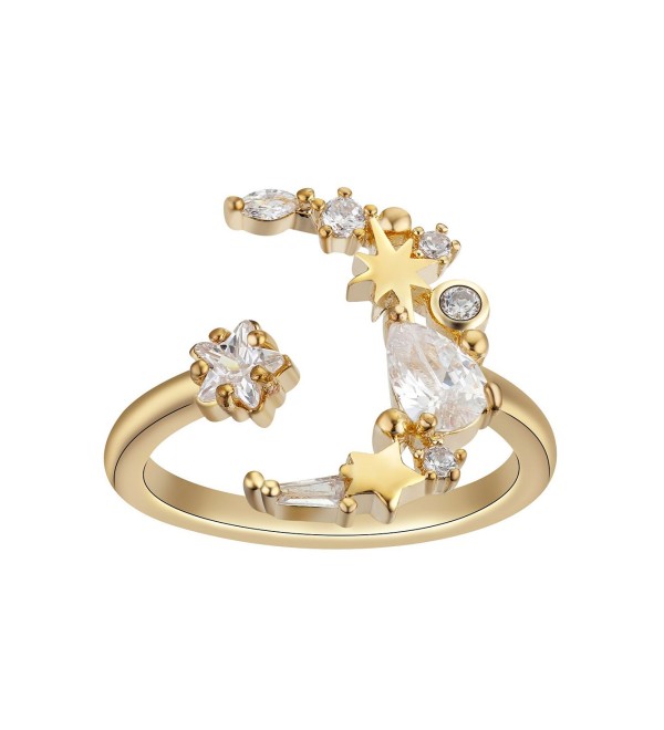 14Kt Gold Flash Plated Cubic Zirconia Moon Adjustable Ring